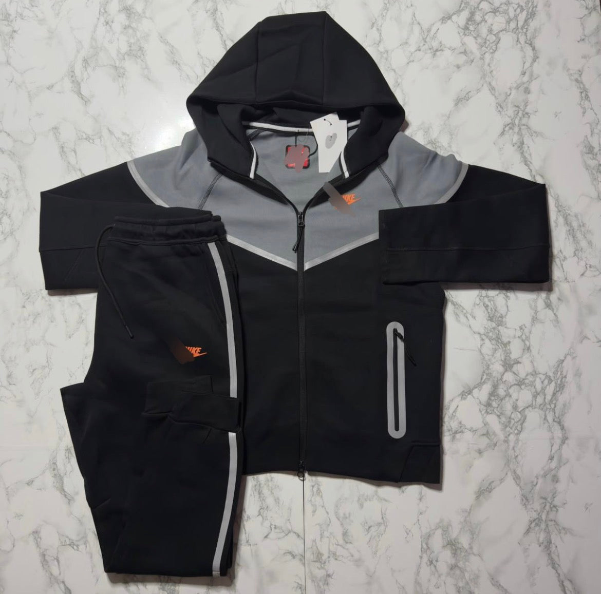 ORANGE GREY TECH TRACKSUITS